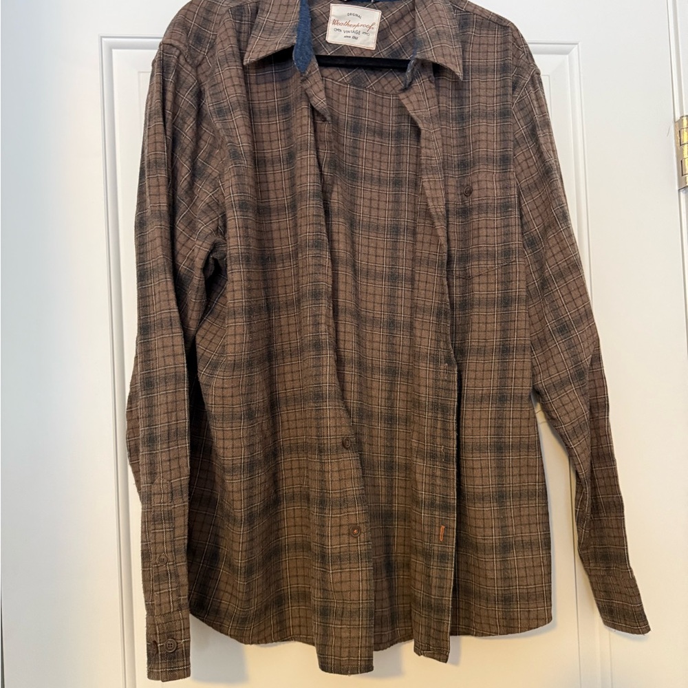 Weatherproof Brown Plaid Casual Button Down Shirt